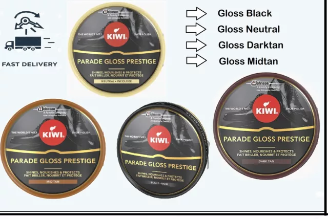 Kiwi Gloss Polish Parade Shoe Polish shoe Care Black, Neutral, Mid Tan Dark Tan