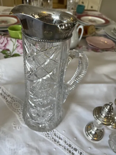 Antique Gorham Sterling Silver & Cut Crystal Water Pitcher 1890s-1920s