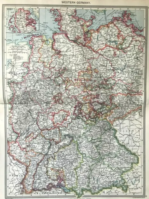 1906 West Germany map Original litho colour, good detail
