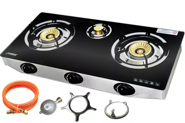 PS-3 Gaskocher 3 flammig 8,8 KW Glas Propan Campingkocher mit Zündsicherung