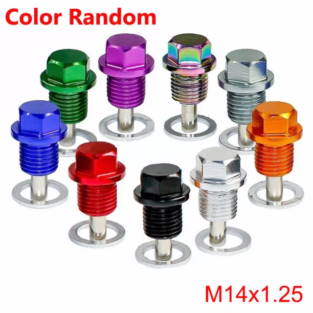 1x Anodized Engine Magnetic Oil Pan Drain Plug Bolt Kit Washer M14 x 1.5MM Screw