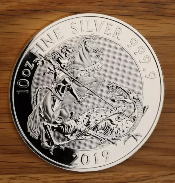 10oz Valiant George & The Dragon Fine Silver Coin 2019 Royal Mint in Capsule