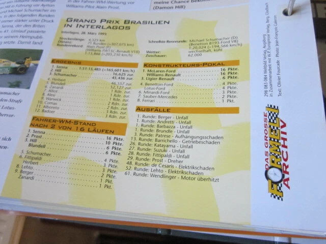 FORMEL 1 CHRONIK Rennen 1993 Brasilien Sao Paulo Ayrton Senna EUR 4,50