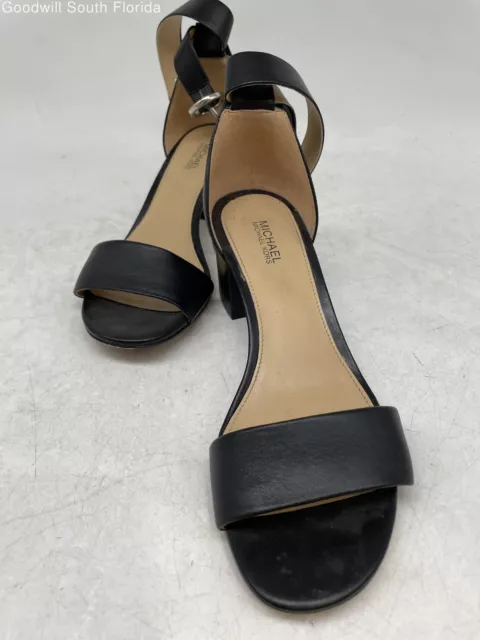 Michael Kors Womens Black Leather Open Toe Block Ankle Strap Heels Size 6M