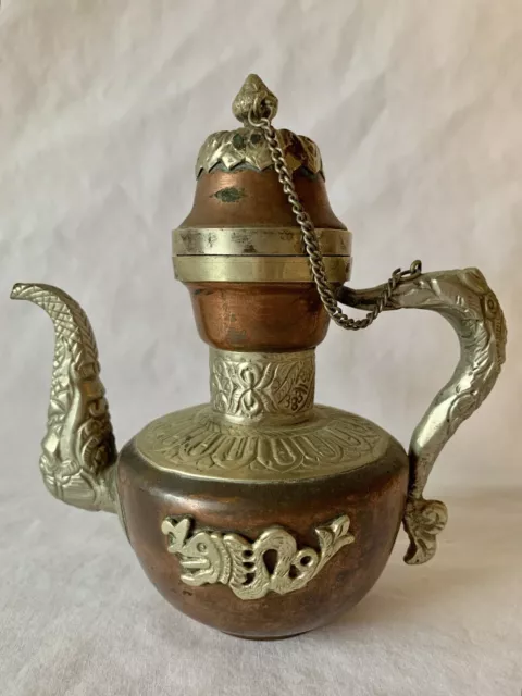 Antique / Vintage Copper And Brass Tibetan Teapot With Dragon