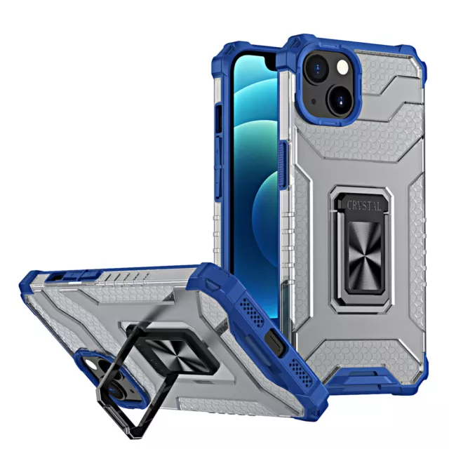 Coque robuste avec support bague en cristal pour iPhone 12 mini - Bleu