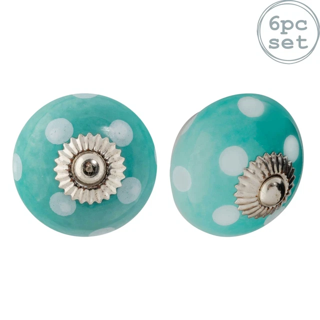 6x Round Ceramic Cabinet Knobs Cupboard Door Drawer Handles Turquoise Spot
