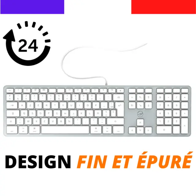 CLAVIER Français AZERTY Filaire PC Ordinateur Apple Mac MACBOOK + Raccourcis