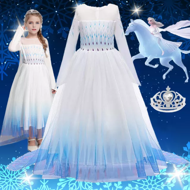 Girls Princess Elsa Costume Frozen Fancy Dress up Cosplay Kid Birthday Book Day