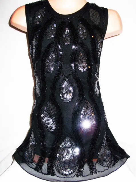 GIRLS 60s STYLE BLACK SPARKLY SEQUIN BEADED DISCO DANCE PARTY DRESS TOP age 3-4
