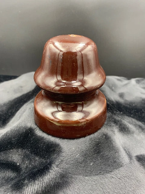 Vintage Electric Ceramic Glaze Telephone Telegraph Pole Insulator Cap Brown