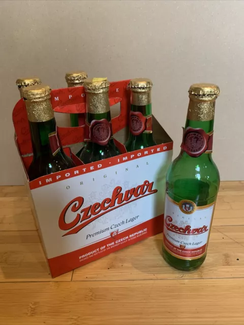 6-pack Empty Czechvar Beer Bottles - Czech Republic - With Holder and all caps