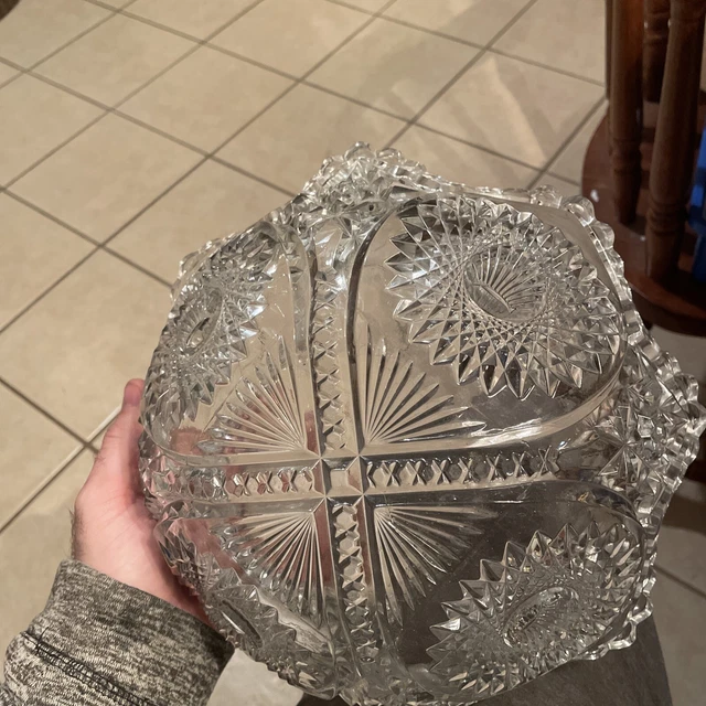 Vintage American Brilliant Cut Glass Bowl Beautiful Heavy Great Condition 10” 5