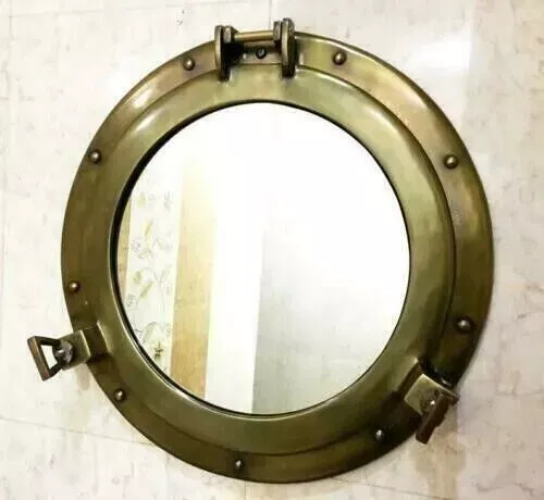 12" Antique Brass Finish Porthole Mirror Nautical Maritime Wall Decor Window
