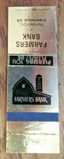 Greenwood, Arkansas: Farmers Bank Matchbook Matchcover -F