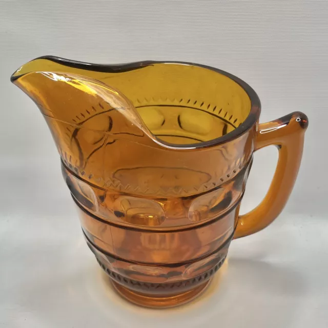 8” Water Beer Tea Pitcher -Amber Indiana Glass Co. Ice Catcher Spout Thumb Print
