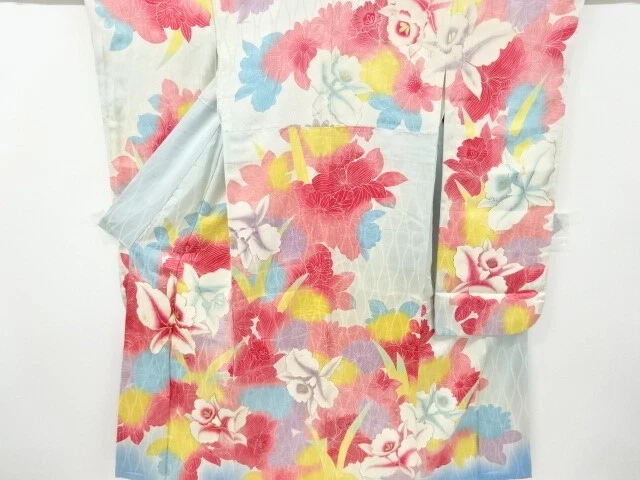 6871959: Japanese Kimono / Antique Furisode / Embroidery / Orchid