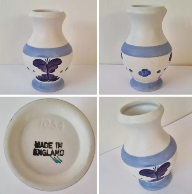 Vintage E Radford Hand Painted Blue + Purple 10.5cm Tall Bud Vase Pattern 1054