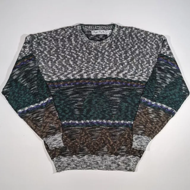 Vintage 90s Bugle Boy Sweater Men's Size XL Acrylic Pullover Geometric Green