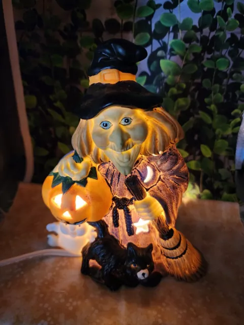 Vintage Halloween Witch Night Light Up Lamp Ghost Pumpkin Cat Ceramic Decoration