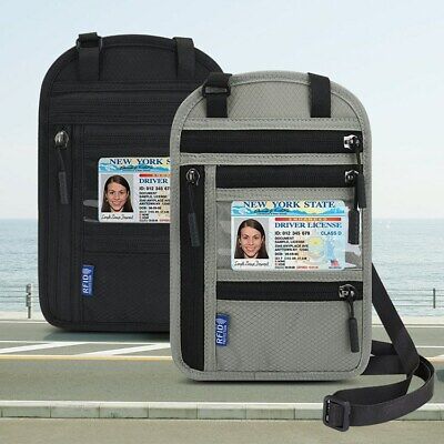 RFID Blocking Passport Card Holder Neck Stash Pouch Security Travel Wallet Bag