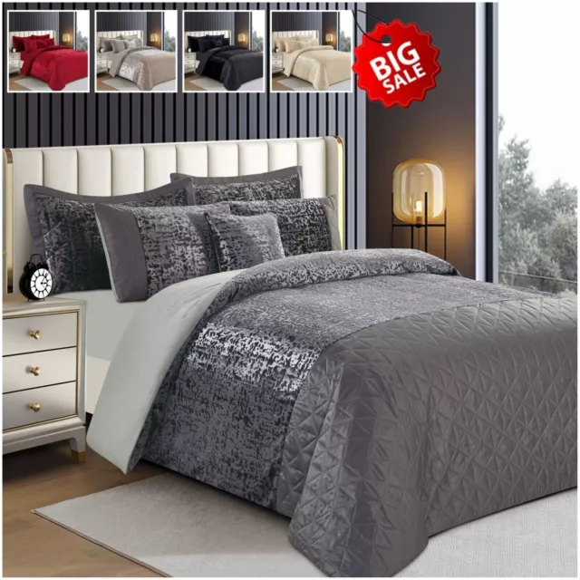 Crushed Velvet PLUSH Duvet Quilt Cover Bedding Set Double King Size & Pillowcase