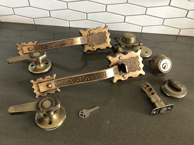 Vintage Mid Century Entry Exterior Double French Door Handle Deadbolt Dummy Lock