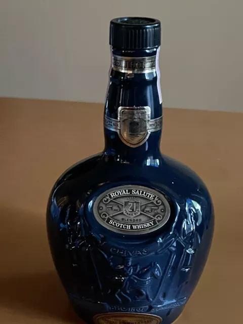 Chivas Regal Spode Porcelain Bottle Royal Salute 21 Scotch Whiskey Sapphire Blue