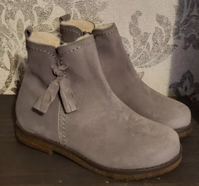 NEXT infant girls size 11 uk NEW Grey real leather boots faux fur lined warm