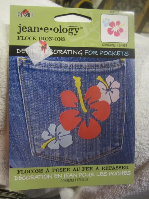 1 Jean-e-ology flock Iron-On Heart Patch New,retor flower hippie look