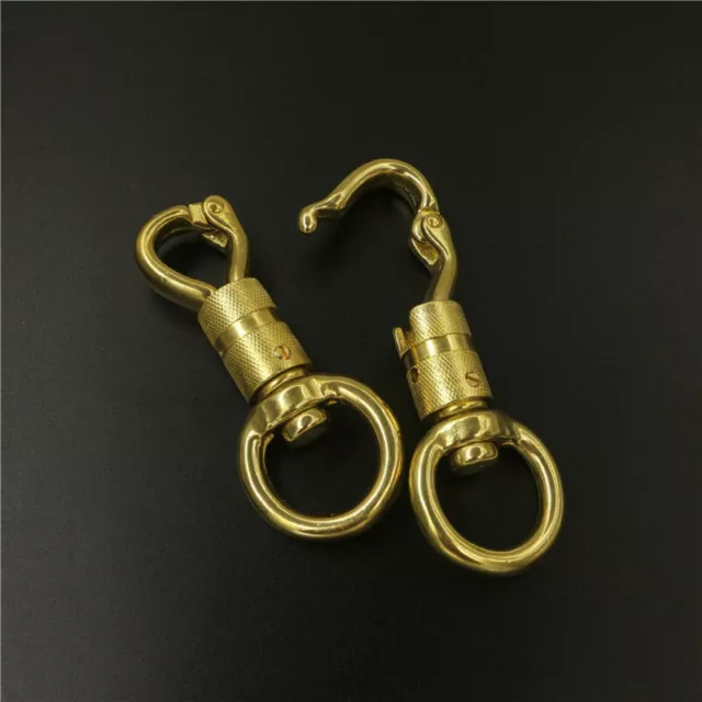 2x Solid Brass Eye Snap Keyring with Swivel Hook Horse Gear Buckle Leather Craft