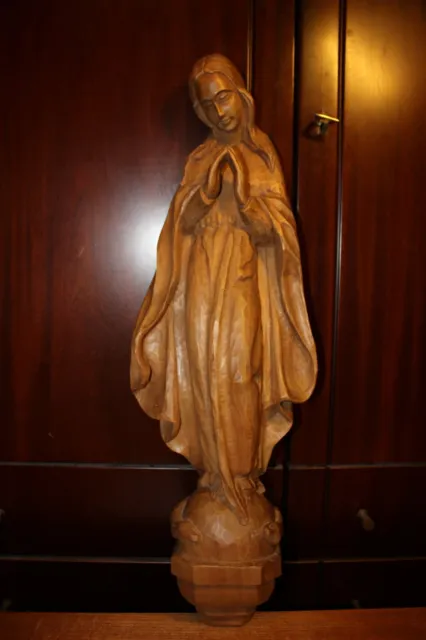 19Th 24" Wood Hand Carved Madonna Virgin Mary Our Lady Wall Statue Sculpture