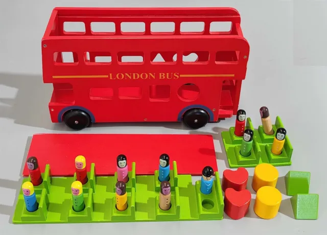 Complete Wooden London Bus Toy (with Passengers) 1:18 model (36x20x10cm)