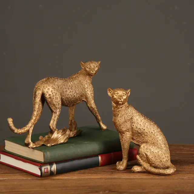 Resin Cheetah Statue Figurine Panther Leopard Sculpture Home Office Decor