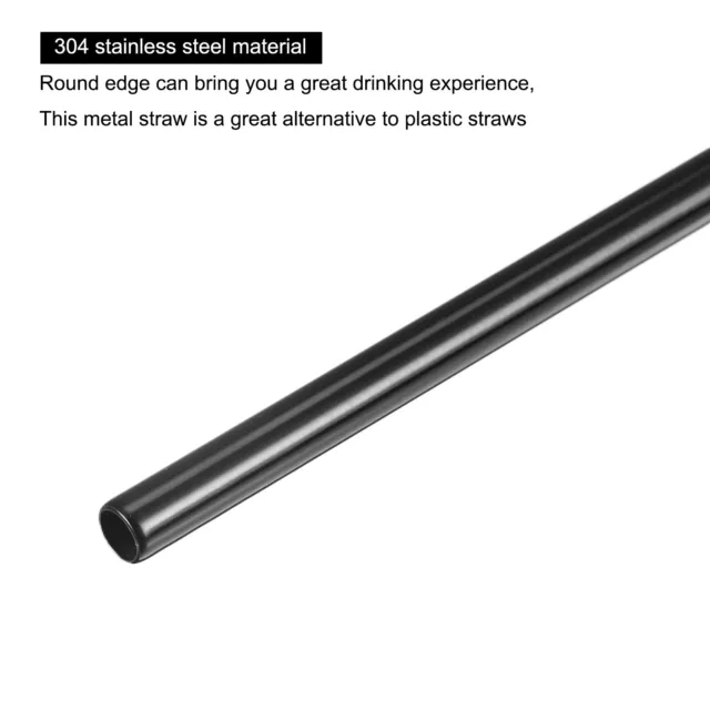 Reusable Metal Straws 2Pcs, Stainless Steel Straight Straw 10.5" Long - Black 3