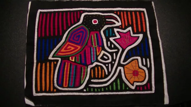 Vintage Mola Art Kuna Guna Panama Hand Made Textile Tapestry Folk Art Bird