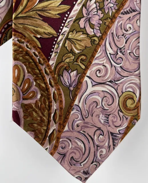 Christian Dior Designer Mens Formal Silk Baroque Tie Gold Pink Paisley Flower