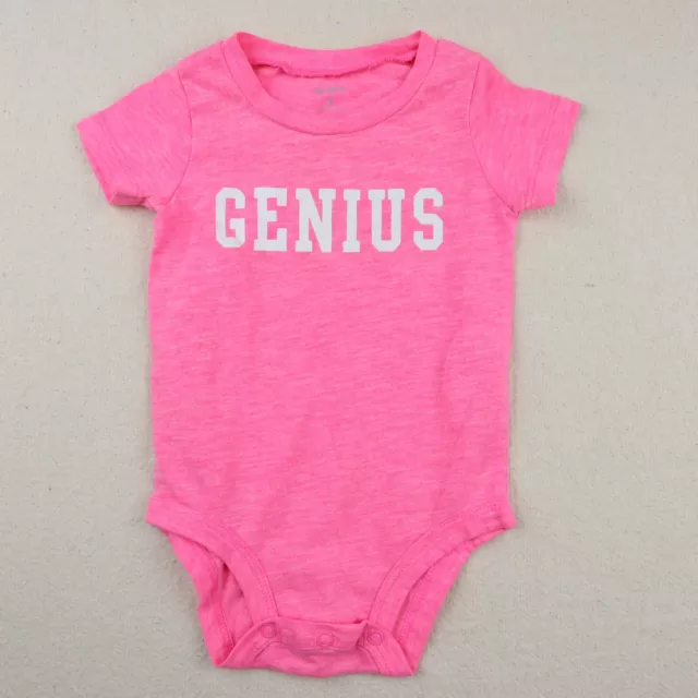 Baby Carters Neon Pink Bodysuit Size 3 Month Infant Genius Print Short Sleeve 3M