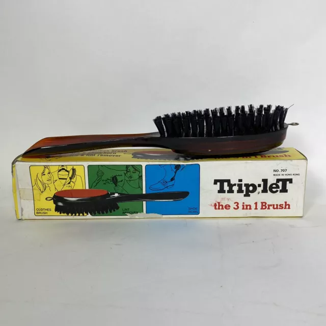 Vintage Trip-let 3-in-1 Clothes Brush Shoe Horn Lint Remover Original Box 707