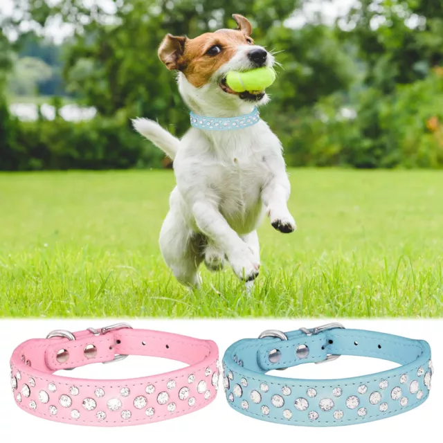 Bling Strass Hundehalsband PU Leder Haustier Hund Welpe Kristall Halsband verste 2