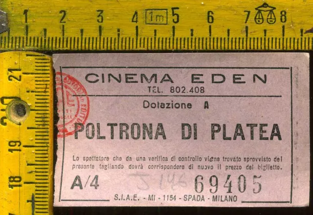 Biglietto Teatro Cinema EDEN Milano Poltrona Platea j 146