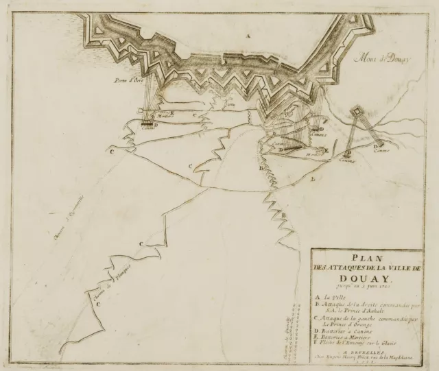 Übersichtskarte. Angriff auf Douay, um 1710, KSt. Gegenständ Unbekannt (18.Jhd)