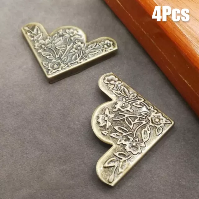 4PCS Furniture Vintage Copper Plated Fittings Flower Corner Bracket Protector