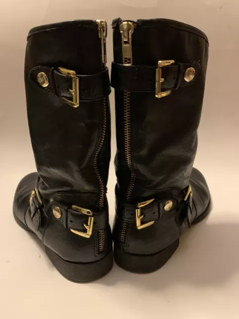 Womens STEVE MADDEN Enngage Black Leather Moto Biker Boots Size 7.5