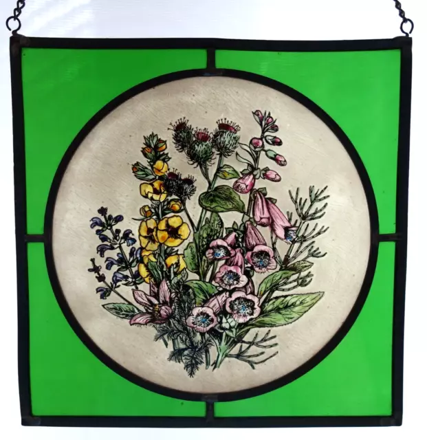 Fensterbild Hinterglasmalerei Bleiverglasung Jugendstil Blumenmuster 21,2x21,2