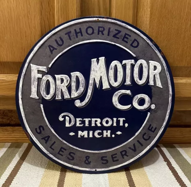 Ford Motor Co Metal Sign Sales & Service Garage Parts Vintage Style Wall Decor