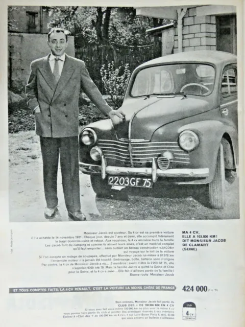Publicité De Presse 1959 La Renault 4 Cv La Voiture La Moins Chère De France