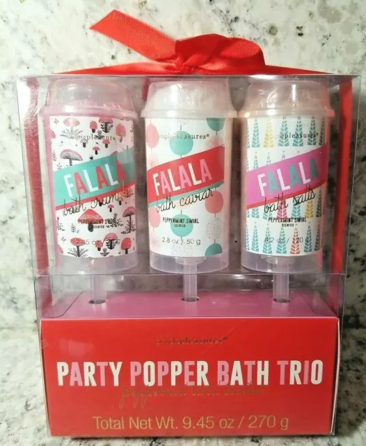 Simple Pleasures Peppermint Swirl Party Popper Bath Trio Gift Stocking Suffer