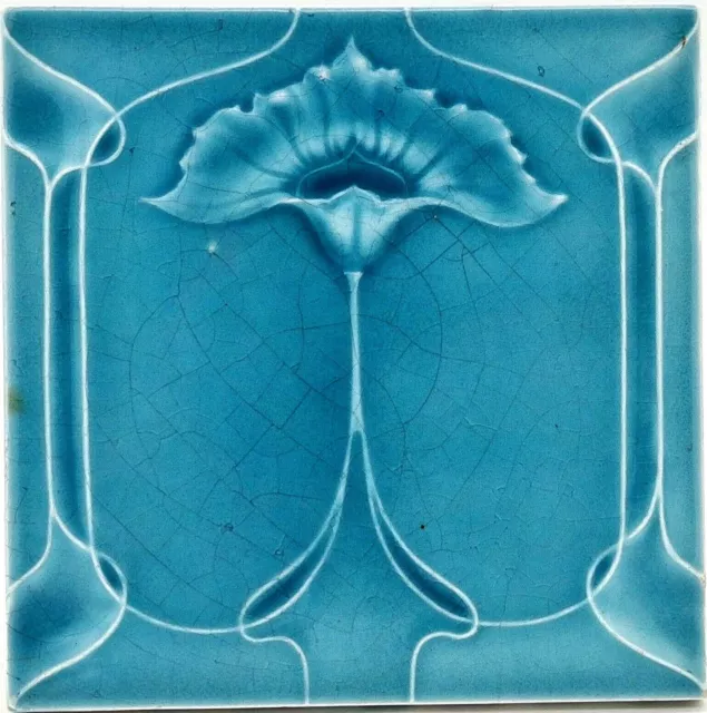 Art Nouveau Fireplace Majolica Tile Floral Design Henry Richards 1905 AE8