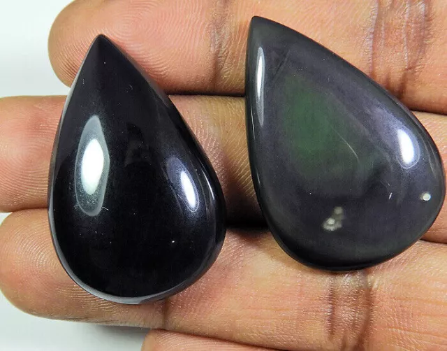 81Cts. Arc-en-ciel naturel obsidienne oeil de chat Quartz pierre précieuse...